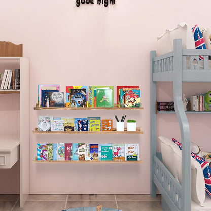 AZSKY Picture Ledge Shelf Wall Ledge Floating Shelves for Photo Frames Kids Book Shelves Wall Mounted Burnt Wall Display Shelf Wooden Frame Ledge 48 Inches Set of 3 Bathroom Organizer Shelves