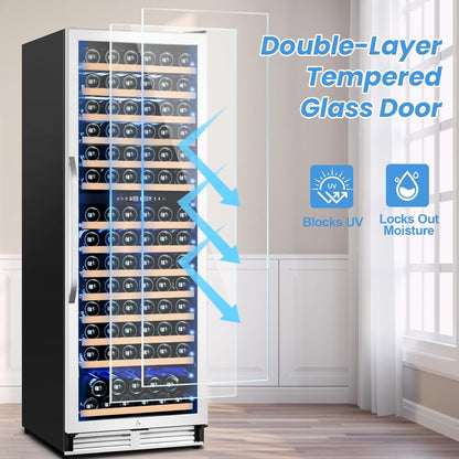 24 Inch Wine Fridge,180 Bottles Dual Zone Wine Cooler Refrigerator, Built-in or Freestanding Wine Refrigerator with Glass Door and Safety Lock, Low Noise, Large Wine Cellar for Home, Office, Kitchen