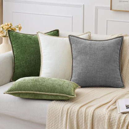 MIULEE Pack of 2 Couch Throw Pillow Covers 24x24 Inch Dark Gray Farmhouse Decorative Pillow Covers with Stitched Edge Soft Chenille Solid Dyed Spring Pillow Covers for Sofa Bed Living Room