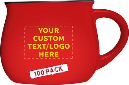 Custom Glazed Campfire Coffee Mugs 12 oz. Set of 100, Personalized Bulk Pack - Perfect for Coffee, Tea, Espresso, Hot Cocoa, Other Beverages - Red