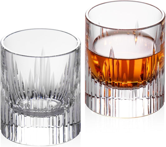 KAMMAK Crystal Whiskey Glasses Set of 2, Luxury 2.03oz Old Fashioned Glasses Stemless, Handcrafted