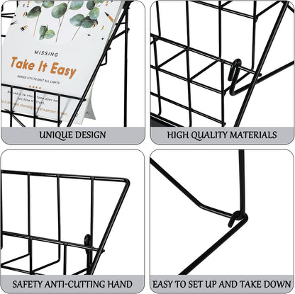 Queekay 6 Tier Wire Countertop Rack black Comic Book Holders Wide Wire Magazine Rack Tabletop Display Stand for Table Top Book Brochure Literature Comic Greeting Card Shelf Holder Stand