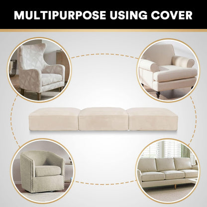 PrinceDeco Sectional Couch Cushion Covers 3 Pieces Velvet Separate Couch Cover Extra Large Stretch Sofa Slipcover Washable Furniture Protector for Sectional Sofa(Each Width Up to 40", Ivory)
