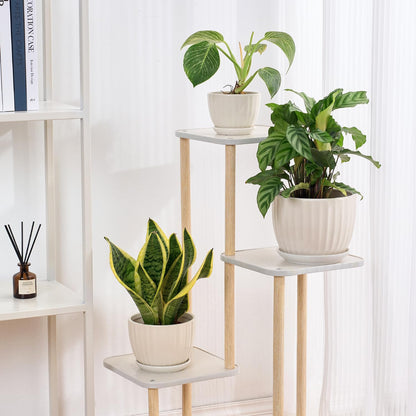 4/5/6 Inches Ceramic Plant Pots with Drainage Holes and Saucers, Round Flower Pots for Indoor Plant, Modern Flower Planters Set of 3 (White-Big Size)