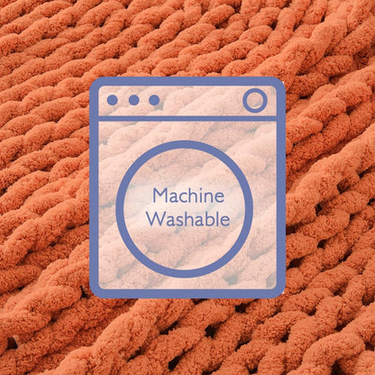 Bigacogo Chunky Knit Throw Blanket for Couch, 40x60 inches, 100% Hand Knitted with Thick Jumbo Chenille Yarn, Cozy Soft Large Rope Knot Cable Crochet Blankets for Sofa Bed Living Room, Terracotta