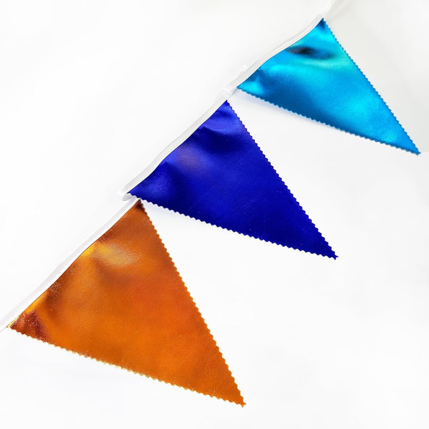 Orange Blue Party Decorations Metallic Fabric Triangle Pennant Flag Bunting Banner Garland for Birthday Baby Shower Graduation Bridal Shower Wedding Bachelorette Engagement Space Theme Party Supplies
