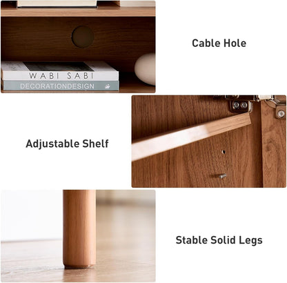 Bonzy Home 70" Mid Century Modern TV Stand, TV Console for TV up to 75", Slatted Entertainment Center with Storage and Open Shelves for Living Room, Bedroom, and Media Room