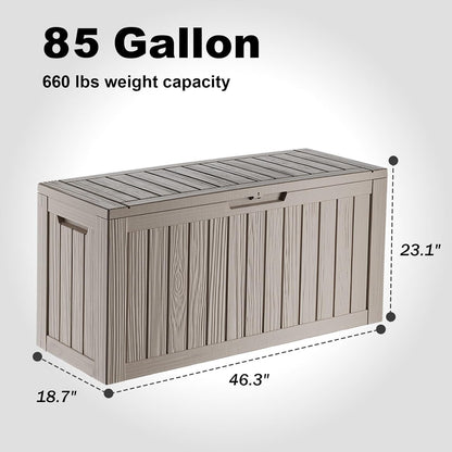86 Gallon Outdoor Deck Box,Storage Lockable Waterproof Patio Furniture,Garden Tools,Cushions,Pool Accessories Outside Storage Resin Box(Grey)