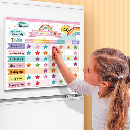 Reward Chart for Kids,Magnetic Behavior Chore Chart for Kids at Home,26 Rainbow White Chore Charts,1960 Star Stickers,56 Reward Stickers,Incentive Chore Chart to Develop Responsibility and Good Habits