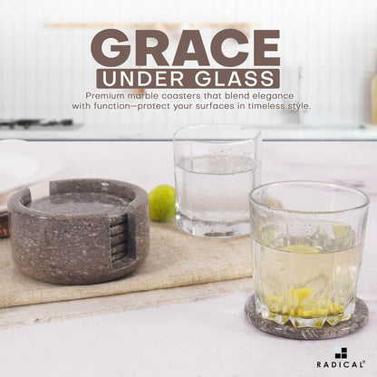 Marble Coasters Set of 6 Oceanic 3.5 Inch Round Coaster for Drinks with Holder, Drink Coaster for Tabletop & Coffee Table Decor, Ideal Home Decor House Warming Gifts