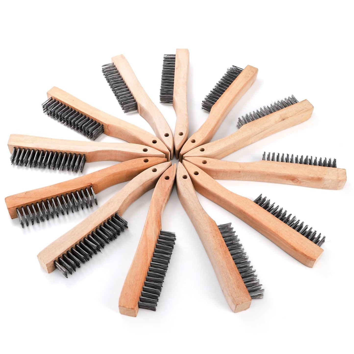 Elsjoy 12 Pack Wire Brush with Wooden Handle, 10 Inch Stainless Steel Wire Scratch Brush Wire Cleaning Brush Set for Removing Rust, Paint, Welding Slag