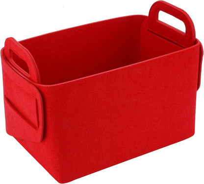 Minoisome Storage Basket Felt Storage Bin Collapsible& Convenient Box Organizer with Carry Handles for Office Bedroom Closet Babies Nursery Toys Laundry (Red, 17.9inch（L）×12.2inch（W）×11.6inch（H）)