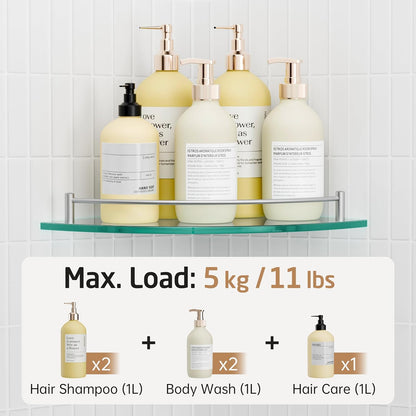 KES Glass Corner Shelf for Bathroom Corner Shelf 2 Pack Tempered Glass Shelf with Rail SUS 304 Stainless Steel Wall Mounted Brushed Finish, BGS2101A-2-P2