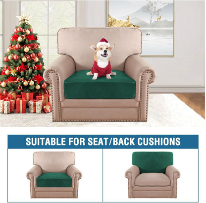 H.VERSAILTEX Velvet Stretch Couch Cushion Cover Plush Cushion Slipcover for Chair Cushion Furniture Protector Seat Cushion for Sofa Cover (1 Piece Armchair Cushion Covers, Vintage Green)