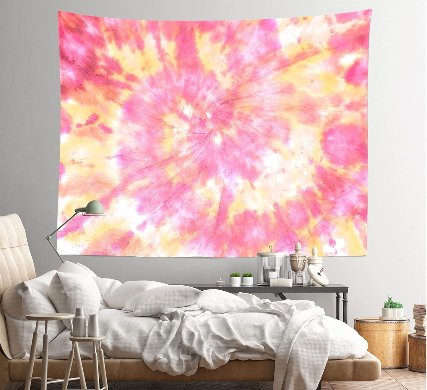 Loccor 6x4ft Tie Dye Tapestry Light Orange Watercolor Craft Dirty Tie-Dye Textile Abstract Chaotic Hippie Tapestry Wall Hanging for Living Room Bedroom Decor （Pattern Painted on Polyester Fabric）