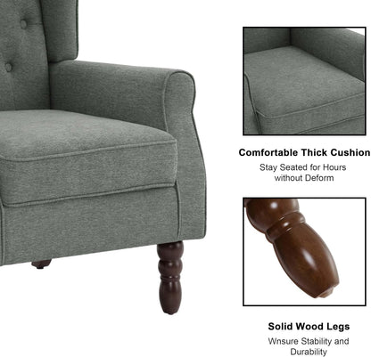 Accent Chair, Upholstered Armchair with Button Tufted High Back & Solid Wood Legs, Comfy Wingback Reading Single Sofa Chair for Small Spaces, Living Room, Bedroom (Grey, Set of 2)