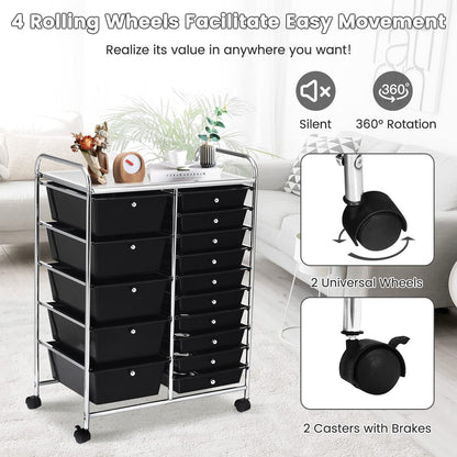 HOMGX Storage Cart with 15 Drawers, 15 Drawer Organizer Trolley, 15 Tiers Storage Trolley, File and