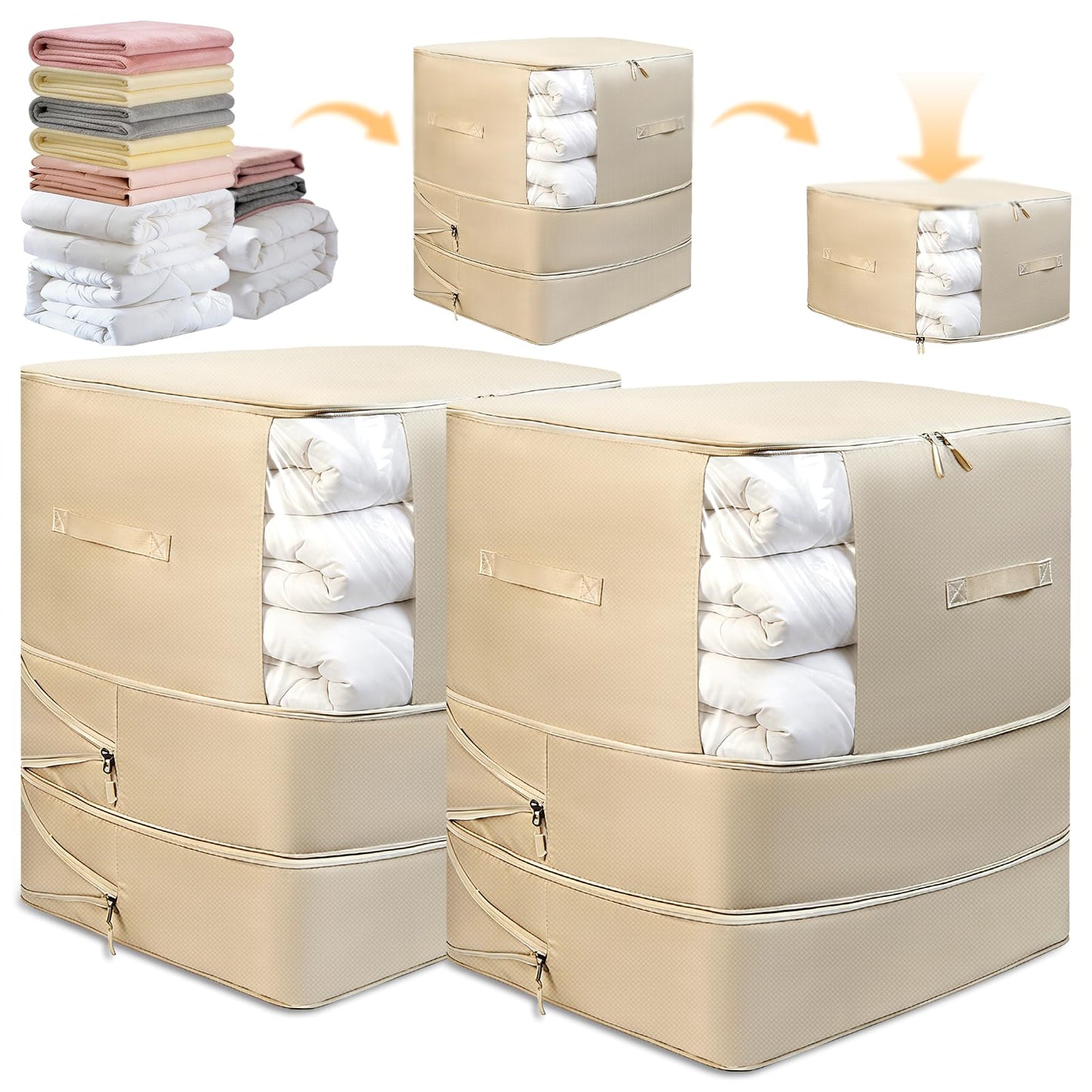 2 Pack Space Saving Comforter Storage Bag with Handle, 3-Layer Compression Blanket Storage Bags