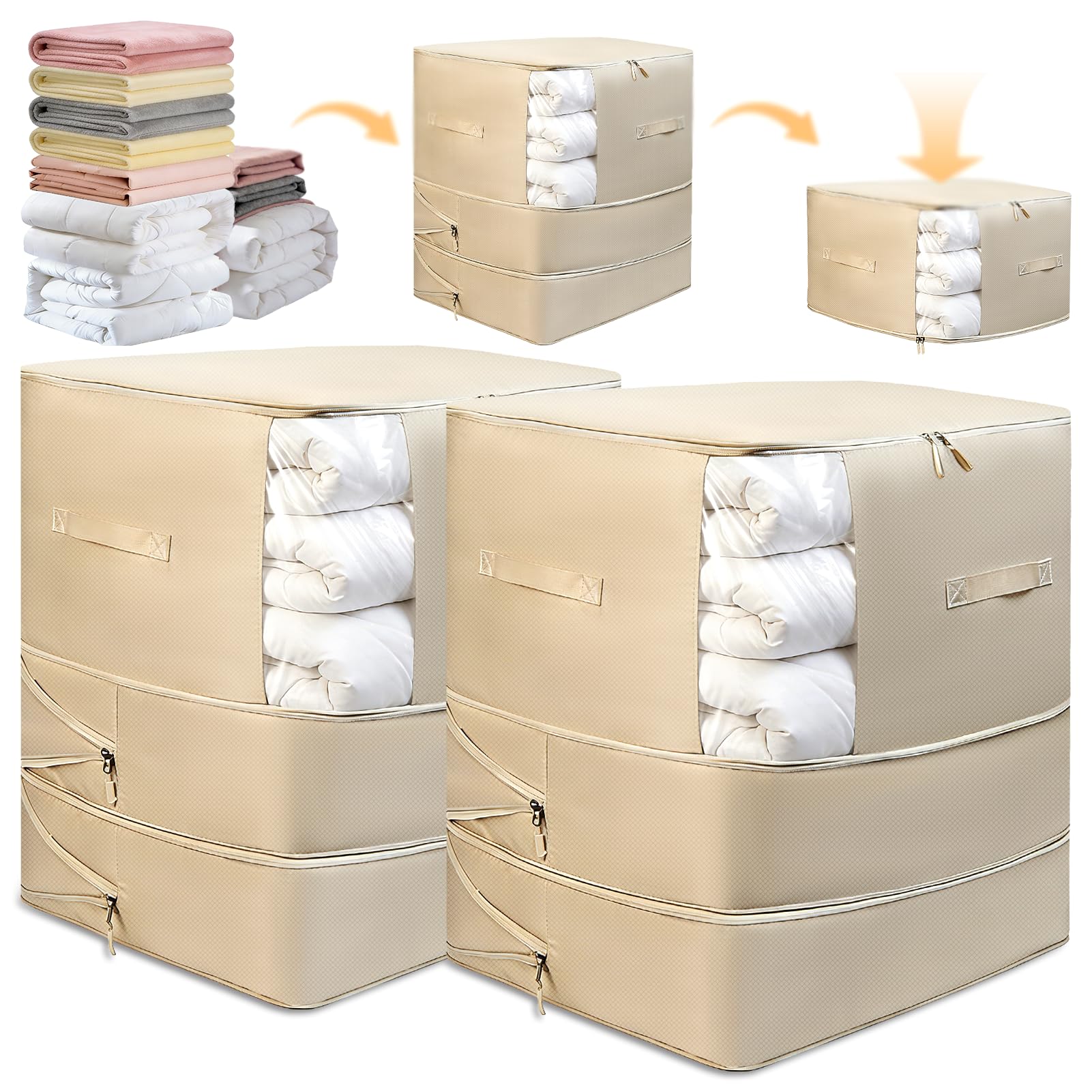 2 Pack Space Saving Comforter Storage Bag with Handle, 3-Layer Compression Blanket Storage Bags