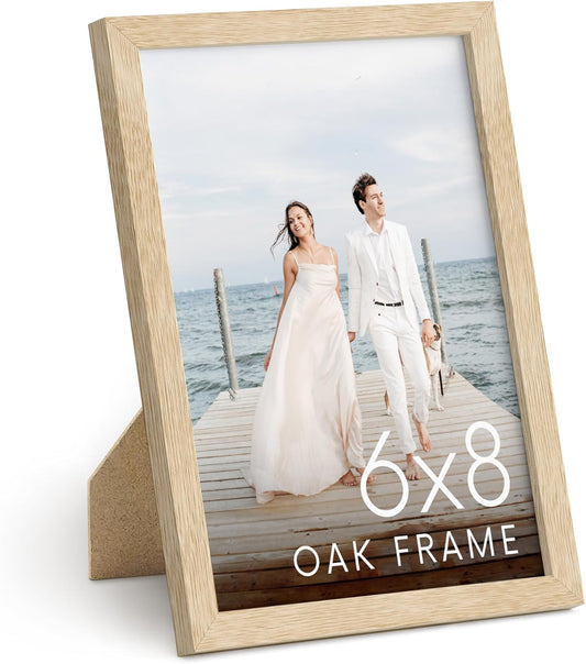 HAUS AND HUES 6x8 Natural Oak Wooden Picture Frame - 6x8 Poster Frame - Premium Oak, Vertical Hang, Shatterproof Plexiglass - Ideal for Home, Room, Office (6x8 in, Natural Oak)