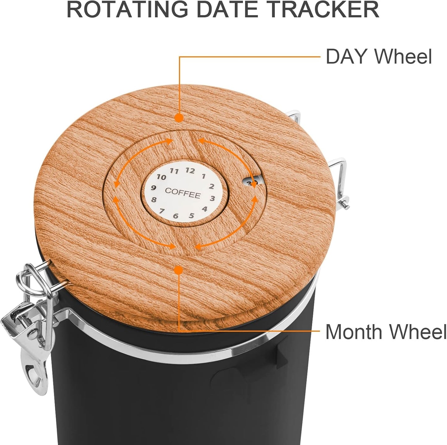 TEDSWAIT Coffee Canisters Airtight Coffee Bean Storage Container Kitchen Stainless Steel Food Storage Container with Scoop Date Tracker & CO2 Valve 61Fl Oz (Black)