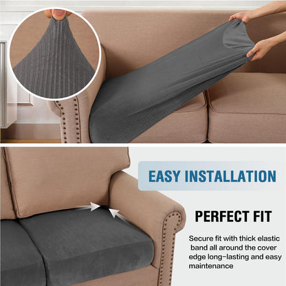 H.VERSAILTEX Velvet Stretch Couch Cushion Cover Plush Cushion Slipcover for Chair Loveseat Sofa Cushion Furniture Protector Seat Cushion Sofa Cover (2 Piece Medium Sofa Cushion Covers, Grey Striped)