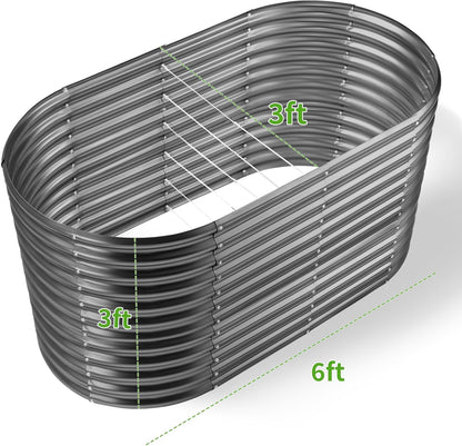 Land Guard 6x3x3ft Oval Galvanized Raised Garden Beds, Large-Capacity Metal Planter Box Outdoor, Durable Deep Raised Garden Bed 3ft Tall, Raised Beds for Gardening Vegetables, Modern Gray