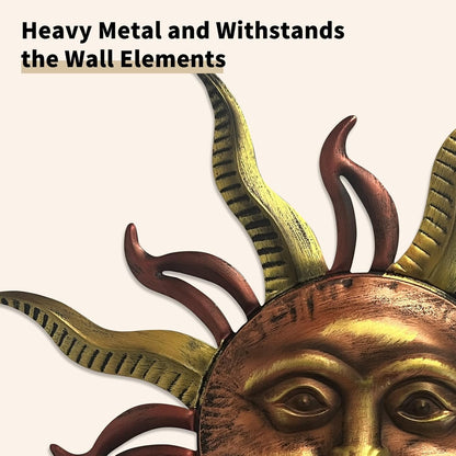 LIFFY 30" Large Sun Wall Decor - Metal Sun Face Wall Sculpture, 3D Hand-Painted Outdoor Wall Art Hanging for Patio Garden Yard, Housewarming Gift, Easy Hanging