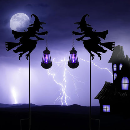 Fairy Garden Accessories Lawn Ornaments 1 Pair - Solar Lights Halloween Decorations Outdoor Garden Statue, Metal Stakes Decorative Figurines for Yard Decor, Patio (Witch)