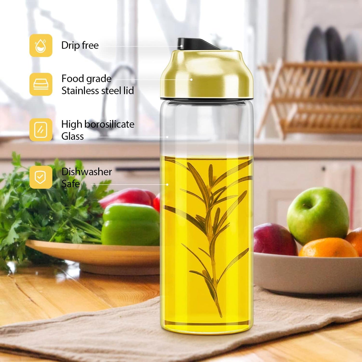 Aelga Gold Oil Dispenser - Gold Kitchen Accessories-Oil Dispenser Bottle for Kitchen with Stainless Steel Spout