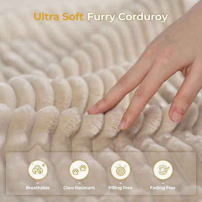 HOOOWOOO Modular Sectional Sofa,8 Pieces Sectional Couches for Living Room,131X98 L Shaped Cloud Couch with Ottoman Chaise Set(Beige Velvet Corduroy)