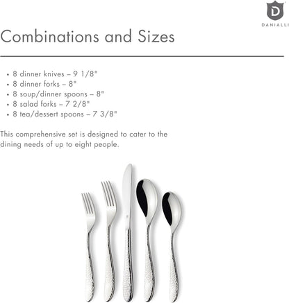 Hammered Silverware Set | Premium 18/10 Stainless Steel Flatware Service for 8 | Heavy-Duty & Dishwasher Safe | Built to Last (40-Piece, Marettimo Hammered)