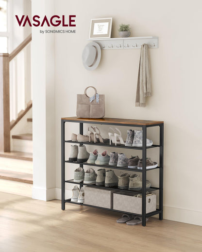 VASAGLE Shoe Rack, 5-Tier Shoe Storage Organizer with 4 Metal Mesh Shelves for 16-20 Pairs and