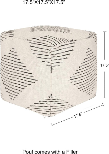 REDEARTH · Tufted Pouf Ottoman with Filler Textured Storage Cube Bean Bag Pouffe Footrest for Living Room, Bedroom, Nursery, Kidsroom; 100% Cotton (17.5"X17.5"X17.5", Loom Story 3 Natural Black)