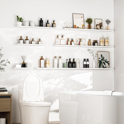 Heimlove Picture Ledge Shelf, Floating Shelves Set of 2, 36 Inches Picture Shelf for Wall with Ledge, Kids Bookshelf Wall Mounted for Living Room Bedroom Decor Books Photo Frames - White