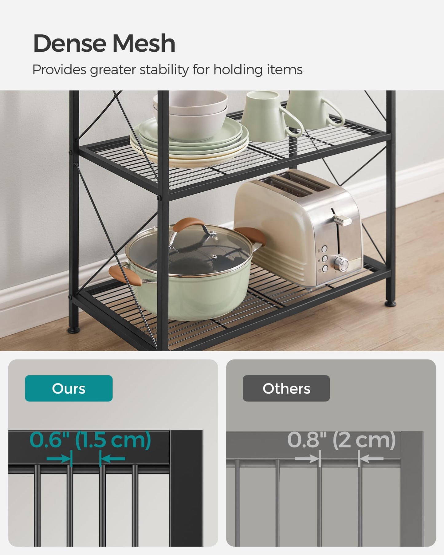 SONGMICS 4-Tier Metal Storage Rack, Shelving Unit with X Side Frames