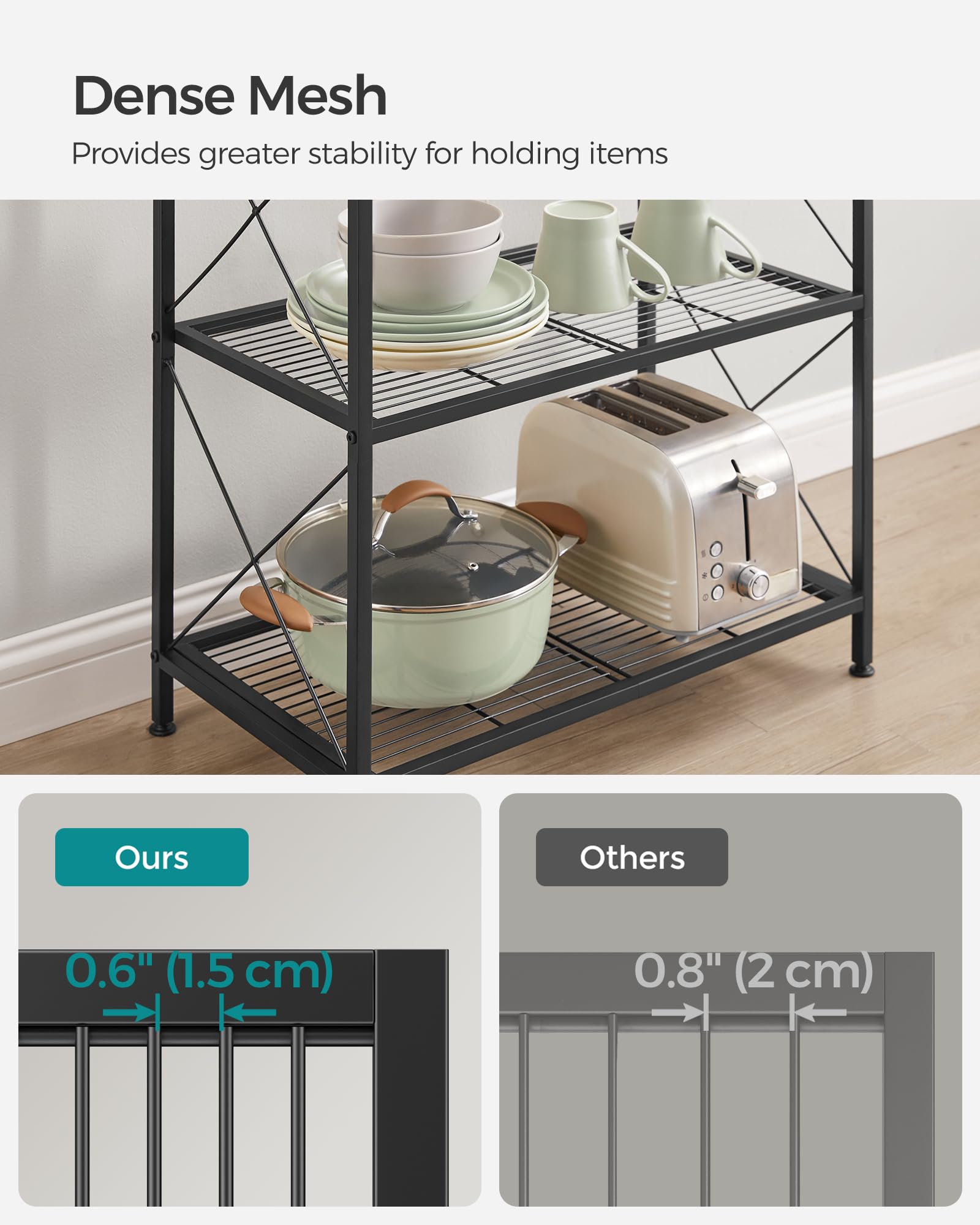 SONGMICS 4-Tier Metal Storage Rack, Shelving Unit with X Side Frames