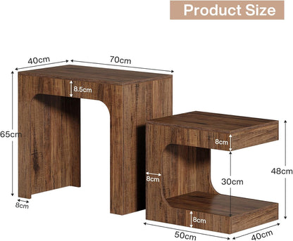 Tribesigns Nesting End Table Set, Walnut Side Table for Living Room, Night Stand Set for Bedroom, Small Spaces, Brown