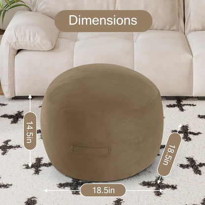 MeMoreCool Round Stuffed Pouf Ottoman Foot Rest, Floor Pouf Foot Stool with Soft Foam Chunk Filling, Small Round Ottoman Footstool Circle Footrest for Living Room, Light Coffee