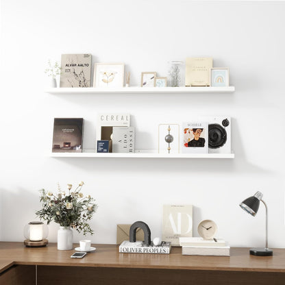 Picture Ledge Shelf, Wood Long Floating Shelves for Wall, Set of 2, 48 inch Picture Ledge Shelves, Photo Ledge Nursery Book Shelves Wall Mounted for Living Room Kids' Room Bedroom, Color White