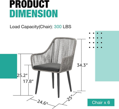 Patiorama Outdoor Dining Chairs, Patio Dining Chair Set of 6, All-Weather Woven Rope Rattan Chairs, Outdoor Dining Wicker Chairs with Armrests for Indoor Balcony Pool Backyard(Gray)