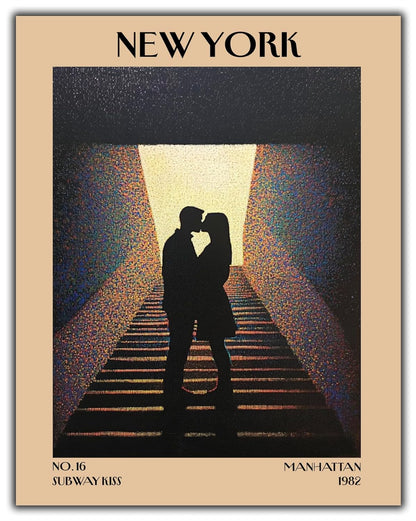 Retro Vintage New York Wall Art Print - 11x14 Unframed Poster - New York City Souvenirs, Cute Trendy Colorful Wall Decor (Kiss on the Subway, 11x14")