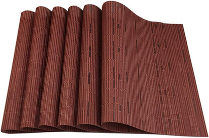 Red-A Placemats Set of 6 for Dining Table Heat-Resistant Washable Place Mats Woven Vinyl Kitchen Table Mats Easy to Clean,Wine red
