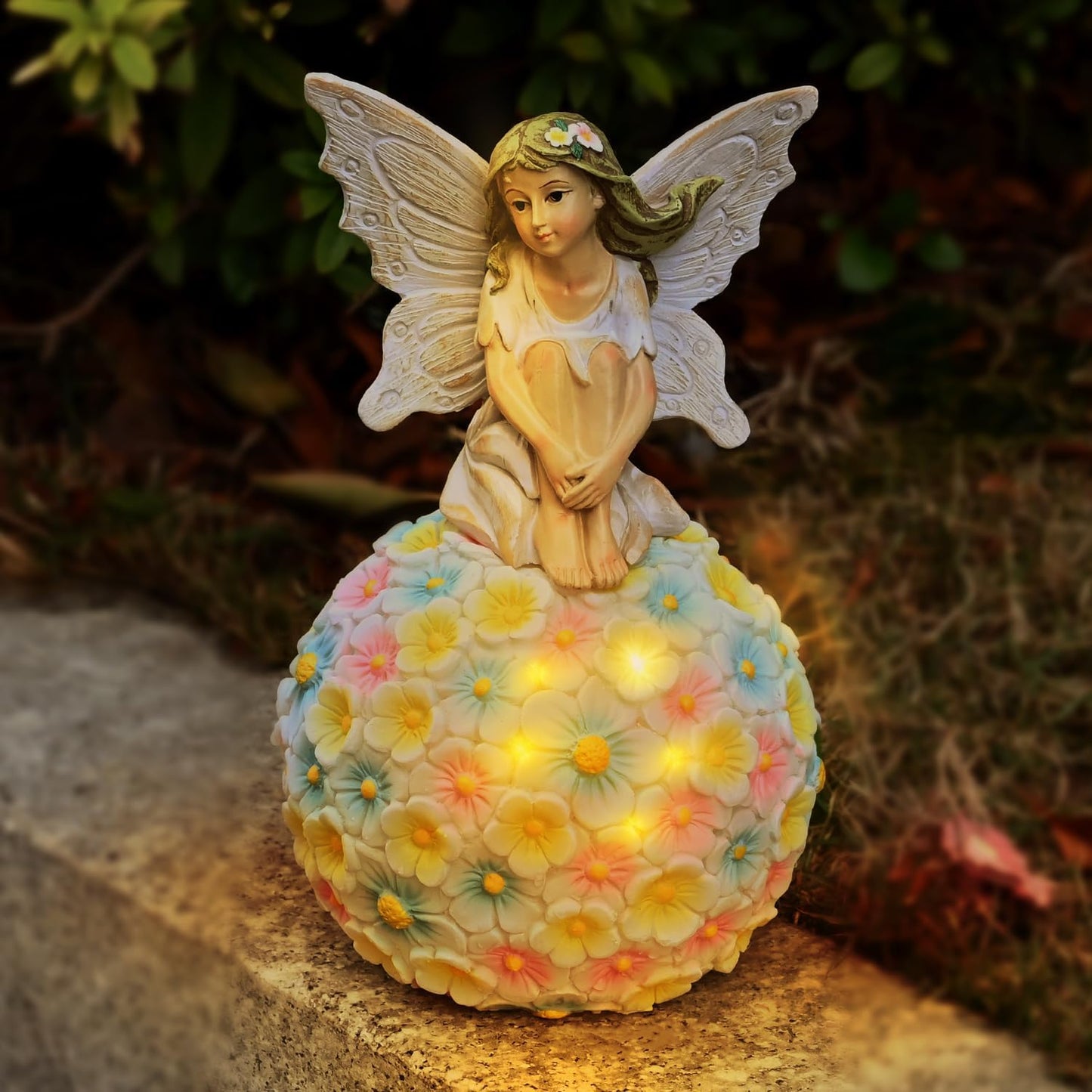 Solar Flower Fairy Garden Decor-Outdoor Fairy Statue-Garden Fairy Figurine Decor for Outside Patio Lawn Yard Porch Ornament,Resin Fairies Statues Decorations,Tall 7.8 Inches, White