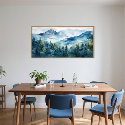 Celestdeco Blue Ridge Mountains Forest Framed Canvas Wall Art Set, Natural Landscape Wall Decor, Green Pine Trees Wall Painting, Woodland Artworks for Living Room, Bedroom, Dining Room - 20"x40"