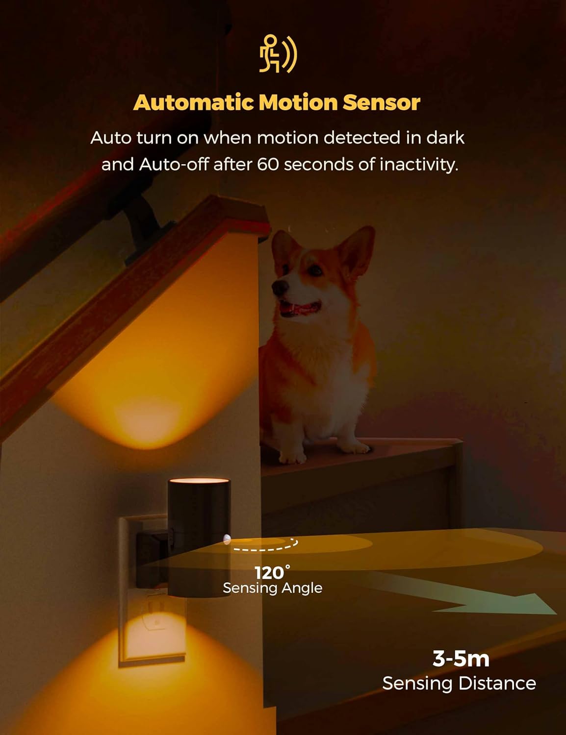 L LOHAS LED Motion Sensor Night Light, Amber Nightlights, [2 Pack] Motion Activated Nightlight, Dimmable Night Light, Yellow Nightlight, 0-100LM, Sleep Light for Bathroom Hallway Bedroom Stairway
