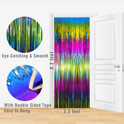 GOER 3.2 ft x 8.2 ft Metallic Tinsel Foil Fringe Curtains Party Photo Backdrop Party Streamers for Birthday,Graduation,New Year Eve Decorations Wedding Decor(1 Pack,Macaroon Rainbow)