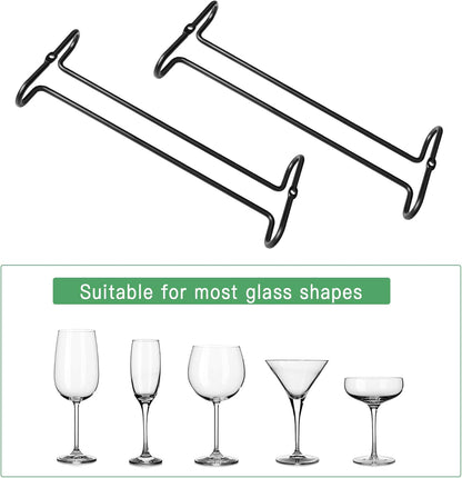 4 Pack Steamware Wine Glass Hanging Rack, Metal Stemware Holder Storage Wall Mount Under Cabinet Kitchen Bar Pub, Black