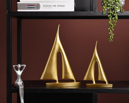 Modern Sculptures Home Decor, Gold Sailboat Decor Ornament, Boat Decorations Statue Decor, Art Sculptures and Statues, Sailboat Gifts Home Office Bathroom Shelf Decor Nautical Decor (2 Pack)