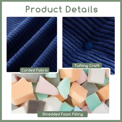 HIGOGOGO Square Stuffed Pouf Ottoman, Corduroy Poufs with Foam Chunk Filling, Furry and Fluffy Pouf Foot Stool Storage Ottoman, 25.6 X 25.6 Floor Poufs Foot Rest for Living Room, Navy